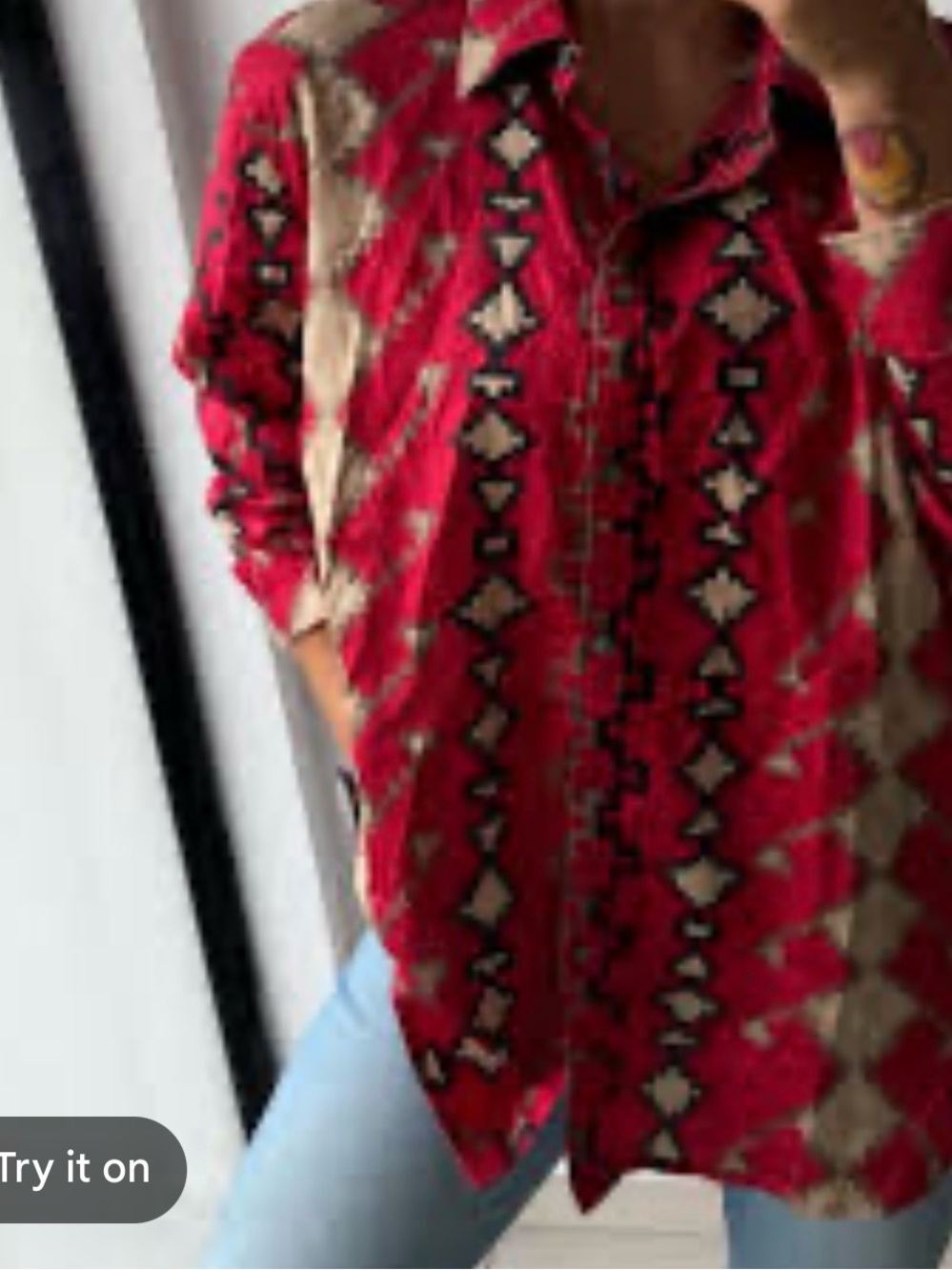 RALPH LAUREN AZTEC BUTTON UP BLOUSE; SIZE 1X